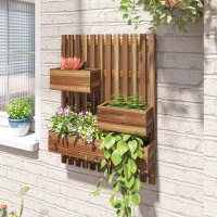 Outsunny Wall-mounted Wooden Garden Planters with Trellis, Drainage Holes and 3 Planter Boxes for Patio, Carbonised(m-9)