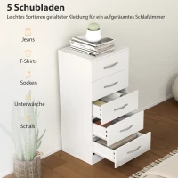 HOMCOM Ladekast met 5 lades, ladekast voor kleding en spullen, spaanplaat, wit(m-4)