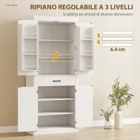 HOMCOM Dispensa Cucina in stile Country con 2 Armadietti, 6 Ripiani e Cassetto, in Legno, 76x39.5x183.5 cm, Bianco(m-6)