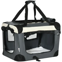 PawHut Trasportino per Cani Toy e Gatti fino 4kg Pieghevole con 3 Aperture e Cuscino, 50.5x33.5x35cm, Grigio(m-1)