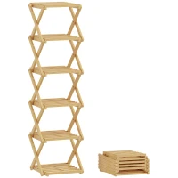 HOMCOM Shoe rack, foldable 6-tier shoe stand made of bamboo, for max. 9 pairs of shoes, 30 x 29 x 108 cm, Natural(m-1)