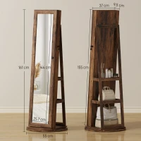 HOMCOM Specchio Portagioie da Terra Girevole a 360° con Ripiani e Chiusura a Chiave, 55x55x161 cm, Marrone Rustico(m-3)