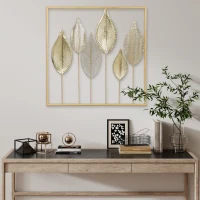 HOMCOM Decoración mural de metal moderna, escultura mural de metal con forma de hoja, 70 x 70 cm, dorado(m-4)
