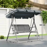 Outsunny Dondolo da Giardino a 3 Posti in Metallo con Tetto Parasole Rimovibile, 171x108x154 cm, Grigio scuro(m-3)