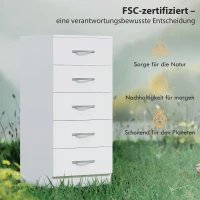 HOMCOM Ladekast met 5 lades, ladekast voor kleding en spullen, spaanplaat, wit(m-6)