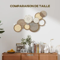 HOMCOM Décoration murale en bois, sculpture murale en bois, design unique à plusieurs disques, 83,8 x 44,5 cm, bois naturel(m-7)