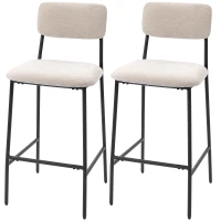HOMCOM Set de 2 Taburetes de Bar con Respaldo Alto, Reposapiés y Tapizado en Chenille, Crema(m-7)