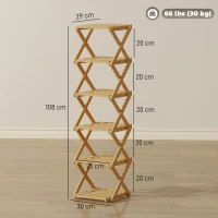 HOMCOM Zapatero plegable, soporte para zapatos de 6 niveles en bambú, para máx. 9 pares de zapatos, 30 x 29 x 108 cm, Madera natural(m-3)