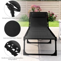Outsunny Foldable Sun Lounger, Outdoor 4 Level Adjustable Backrest Reclining Chaise Chair, Steel Frame Recliner Chair for Camping, Hiking, Black(m-5)