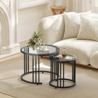 HOMCOM Round Coffee Tables Set of 2, Nesting Tables with Tempered Glass Top and Steel Frame, Black(m-2)