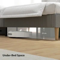 HOMCOM Estructura de cama 140 x 190 cm con somier de lamas de madera, cama doble tapizada en terciopelo acanalado, gris(m-4)
