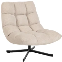 HOMCOM Poltrona Giratória Moderna Poltrona de Sala de Estar com Base de Cruz Estofada em Chenille Impermeável Assento Extra Largo e Pernas de Aço Poltrona Relax para Sala de Estar Quarto 75x95x90 cm Creme(m-11)
