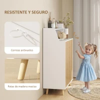 HOMCOM Zapatero Entrada Recibidor con 2 Puertas Estantes Ajustables y Compartimento Abierto 75x35x104 cm Blanco y Natural(m-9)