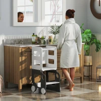 AIYAPLAY Scala Montessori 4 in 1 per Bambini con 2 Lavagne e Set Tavolo e Sedia, in Legno, 58x46x92 cm, Bianco(m-2)