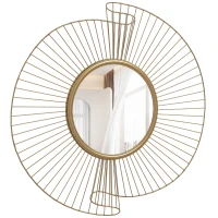 HOMCOM Espejo decorativo redondo 60 cm con fijación a 360°, decoración mural de metal moderna con detalles plisados, dorado(m-8)