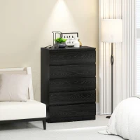 HOMCOM Kommode für Schlafzimmer mit 5 Schubladen Schubladenschrank für Wohnzimmer Büro Modernes Design 77x40x111,5 cm Schwarz gemasert(m-2)