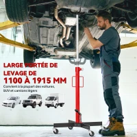 HOMCOM Vérin de fosse hydraulique, cric de levage 500 kg, avec roues pivotantes et pédale, acier, 58 x 58 x 110-191,5 cm rouge(m-5)