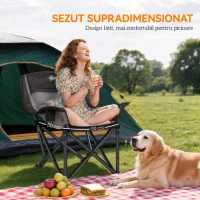 Outsunny Scaun de Camping Pliabil cu 2 Suporturi pentru Pahare și Buzunare Laterale, 99x71x103 cm, Gri(m-5)