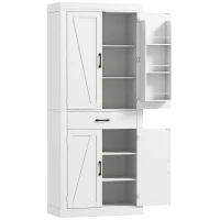 HOMCOM Dispensa Cucina in stile Country con 2 Armadietti, 6 Ripiani e Cassetto, in Legno, 76x39.5x183.5 cm, Bianco(m-1)