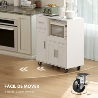 HOMCOM Móvel Auxiliar de Cozinha com Rodas para Microondas com Bandeja Deslizante Gaveta 3 Portas Prateleira Ajustável 80x40x88,7 cm Branco(m-7)