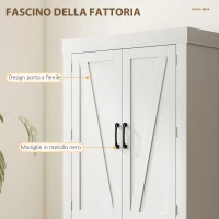 HOMCOM Dispensa Cucina in stile Country con 2 Armadietti, 6 Ripiani e Cassetto, in Legno, 76x39.5x183.5 cm, Bianco(m-4)