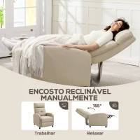 HOMCOM Poltrona Relax Reclinável até 155° Poltrona Reclinável Manual para Pessoas com Altura Inferior 195 cm 67x87x98 cm Bege(m-4)