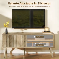 HOMCOM Mesa de TV con Puerta Estante Ajustable Compartimentos Abiertos y Orificio para Televisión hasta 55 Pulgadas Roble(m-5)
