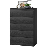 HOMCOM Kommode für Schlafzimmer mit 5 Schubladen Schubladenschrank für Wohnzimmer Büro Modernes Design 77x40x111,5 cm Schwarz gemasert(m-6)