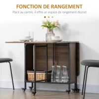 HOMCOM Table à manger pliante sur roulettes, table de cuisine pour 6 personnes avec étagère intégrée, 130 x 80 x 74 cm, marron(m-6)