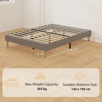 HOMCOM Struttura letto matrimoniale con piano a doghe in legno, imbottito in velluto a coste, 140 x 190 cm, Grigio(m-3)