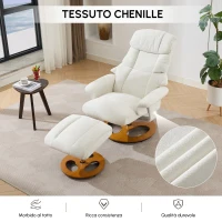 Poltrona relax girevole con funzione massaggiante e riscaldante, schienale e poggiapiedi regolabili, in chenille, 81x83.5x111 cm, Bianco(m-7)
