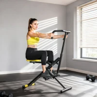 SPORTNOW Macchina Total Crunch Pieghevole con Seduta Regolabile, in Metallo e Plastica, 57x105x115 cm, Giallo(m-2)