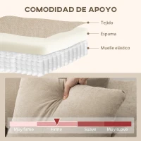HOMCOM Sofá Chaise Longue Reversible de 3 Plazas 2 Almohadas Tapizado en Lino Marco de Acero 242x156x87 cm Beige(m-6)