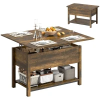 HOMCOM Table basse relevable et extensible table de salon avec compartiment caché étagère ouverte 100x45x50,5cm brun rustique(m-1)