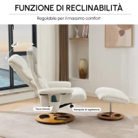 Poltrona relax girevole con funzione massaggiante e riscaldante, schienale e poggiapiedi regolabili, in chenille, 81x83.5x111 cm, Bianco(m-4)