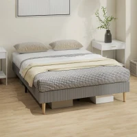 HOMCOM Cadre de lit 140 x 190 cm avec sommier à lattes en bois, lit double rembourré en velours côtelé, gris(m-6)