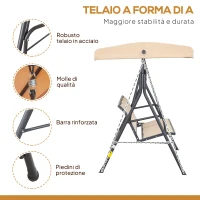 Outsunny Dondolo da Giardino a 3 Posti con Tettuccio, Seduta Traspirante e Telaio in Acciaio, Beige(m-4)