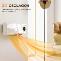HOMCOM Calefactor Eléctrico Bajo Consumo de Pared 2000W con 3 Modos Pantalla LED Termostato Temporizador y Oscilación Blanco(m-6)