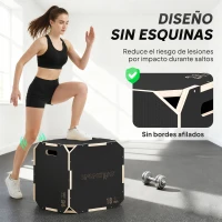 SPORTNOW Cajón Pliométrico de Madera 3 en 1 con 3 Alturas Diferentes Asas sin Esquinas Entrenamiento de Salto 51x48x41 cm(m-4)