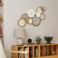 HOMCOM Décoration murale en bois, sculpture murale en bois, design unique à plusieurs disques, 83,8 x 44,5 cm, bois naturel(m-8)