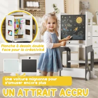AIYAPLAY Tour d'observation enfant 4 en 1, tour d'apprentissage, hauts rebords de sécurité, tableau noir/blanc, 58x46x92cm, gris(m-7)