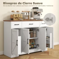 HOMCOM Aparador de Cocina Rústico 4 Estantes de Puerta Estantes Ajustables 3 Cajones 120x38x87 cm Blanco y Nogal(m-5)