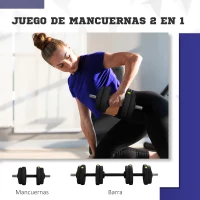 SPORTNOW Juego de Mancuernas Ajustables 15 kg 2 en 1 con Barras Conexión y Mangos Antideslizantes para Gimnasio en Casa Negro(m-4)