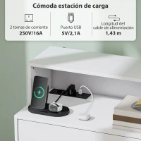 HOMCOM Cómoda para Dormitorio de 4 Cajones con Estación de Carga Puerto USB Puerto USB-C Estante Abierto 80x40x120 cm Blanco(m-4)