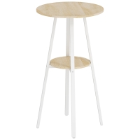 HOMCOM Mesa Alta de Cozinha Redonda com Prateleira de Armazenamento  para 2 Pessoas com Estrutura de Metal 55x55x95 cm Madeira e Branco