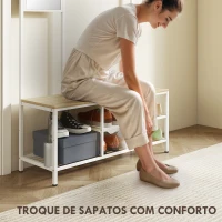 HOMCOM Móvel Cabide de Entrada com Espelho e Sapateira 4 em 1 com 3 Prateleiras Banco 10 Ganchos 98x34x186 cm Madeira(m-6)