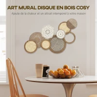 HOMCOM Décoration murale en bois, sculpture murale en bois, design unique à plusieurs disques, 83,8 x 44,5 cm, bois naturel(m-4)