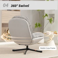 HOMCOM Poltrona Giratória Moderna com Base Cruzada Estofada em Chenille e Couro PU Assento Largo Duplo Pernas de Aço 78x95x99 cm Cinza(m-4)