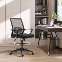 Vinsetto Bureaustoel, In Hoogte Verstelbare Bureau Stoel met Voetsteun, Mesh Rugleuning, Rolbaar, Kunststof, Zwart(m-10)