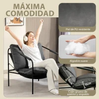 HOMCOM Butaca de Salón Moderna Sillón de Lectura Tapizado en Cuero Sintético Fundas de Cojines Extraíbles Gris Carbón(m-4)